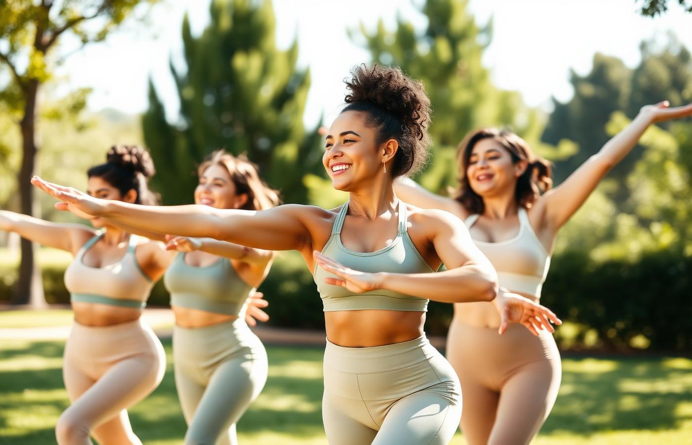 Mujeres entrenando juntas al aire libre